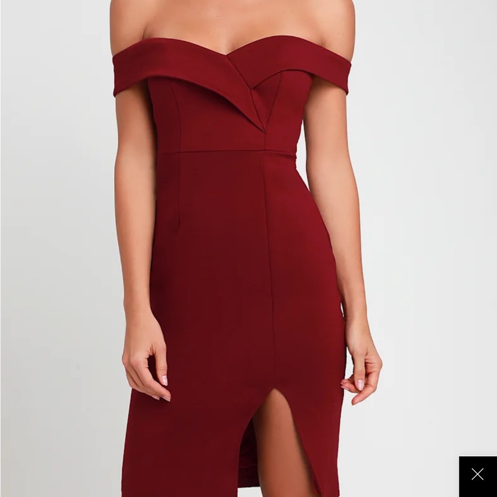 Lulu's Off-Shoulder Burgundy Bodycon Dress - Picture 2 of 5